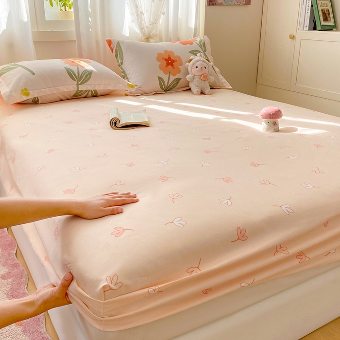 红日子 2025新款生态斜纹植物羊绒单床笠磨毛床笠三件套 咖白