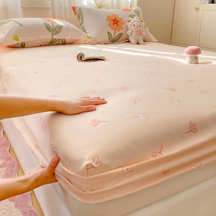 91家纺网 家纺一手货源 找家纺 红日子 2025新款生态斜纹植物羊绒单床笠磨毛床笠三件套 咖白