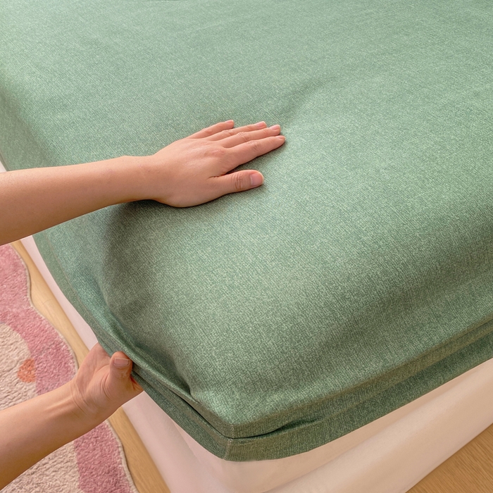 91家纺网 家纺一手货源 找家纺 红日子 2025新款生态斜纹植物羊绒单床笠磨毛床笠三件套 墨绿