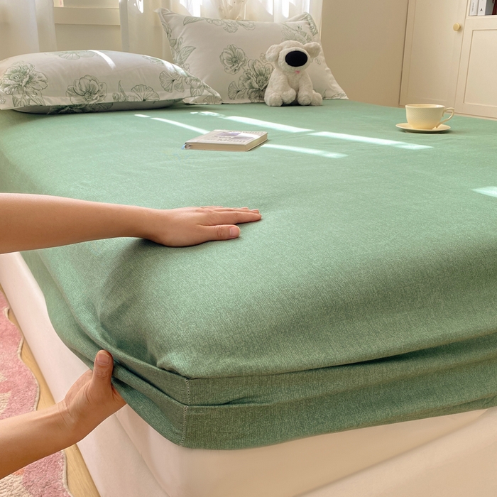 91家纺网 家纺一手货源 找家纺 红日子 2025新款生态斜纹植物羊绒单床笠磨毛床笠三件套 墨绿