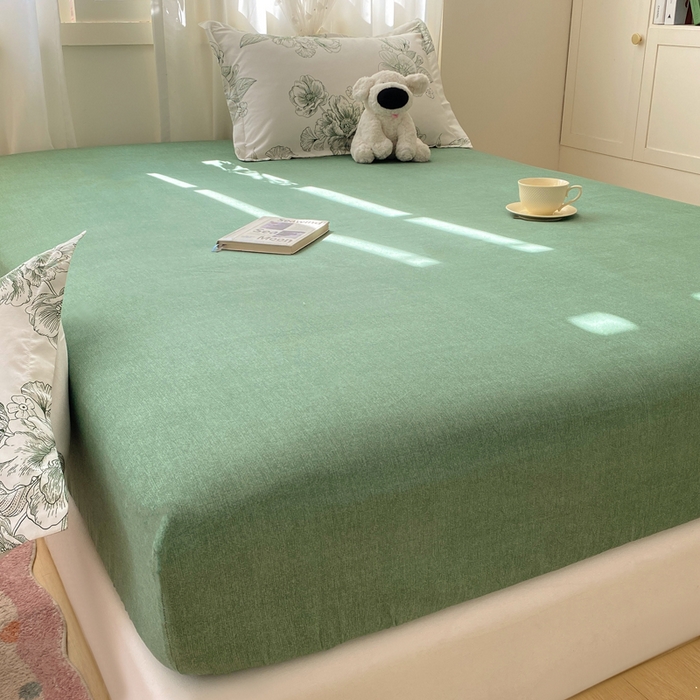 91家纺网 家纺一手货源 找家纺 红日子 2025新款生态斜纹植物羊绒单床笠磨毛床笠三件套 墨绿