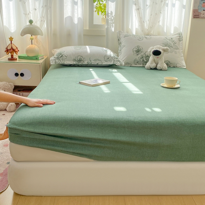 91家纺网 家纺一手货源 找家纺 红日子 2025新款生态斜纹植物羊绒单床笠磨毛床笠三件套 墨绿