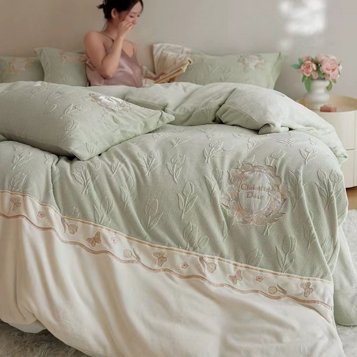 卡姿家纺 2025秋冬 德国奶芙绒提花刺绣—安德莉雅 安德莉雅-绿