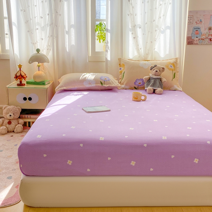 91家纺网 家纺一手货源 找家纺 红日子 2025新款生态斜纹植物羊绒单床笠磨毛床笠三件套 芋紫