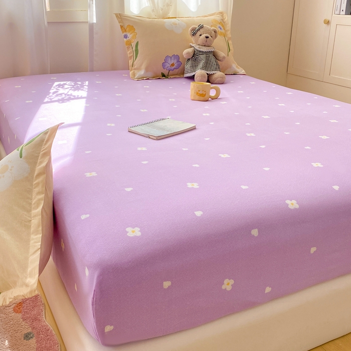 91家纺网 家纺一手货源 找家纺 红日子 2025新款生态斜纹植物羊绒单床笠磨毛床笠三件套 芋紫