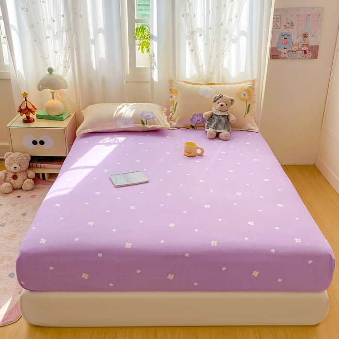 91家纺网 家纺一手货源 找家纺 红日子 2025新款生态斜纹植物羊绒单床笠磨毛床笠三件套 芋紫