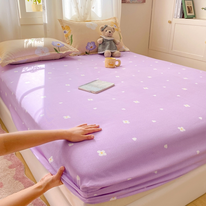 红日子 2025新款生态斜纹植物羊绒单床笠磨毛床笠三件套 芋紫