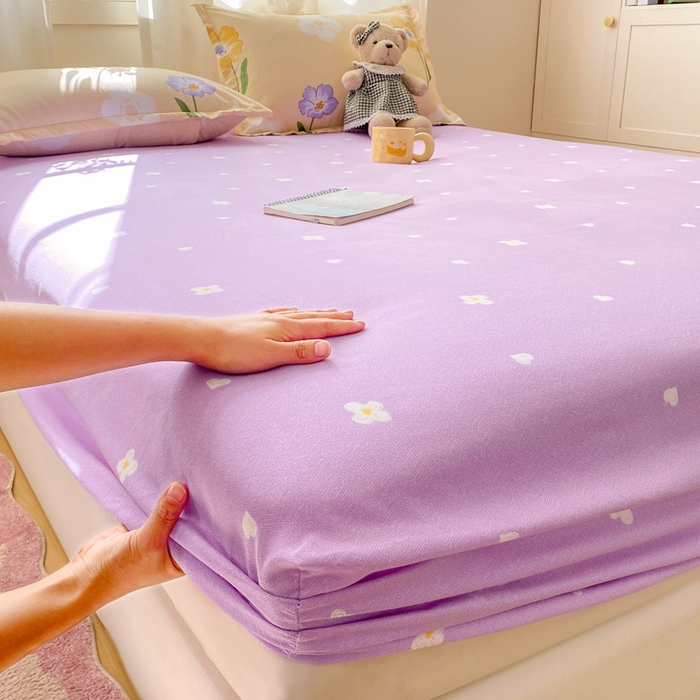 91家纺网 家纺一手货源 找家纺 红日子 2025新款生态斜纹植物羊绒单床笠磨毛床笠三件套 芋紫