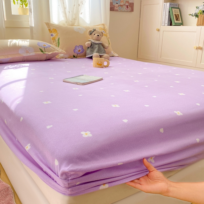 91家纺网 家纺一手货源 找家纺 红日子 2025新款生态斜纹植物羊绒单床笠磨毛床笠三件套 芋紫