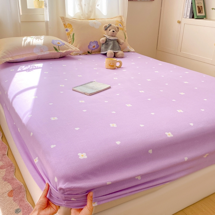 91家纺网 家纺一手货源 找家纺 红日子 2025新款生态斜纹植物羊绒单床笠磨毛床笠三件套 芋紫