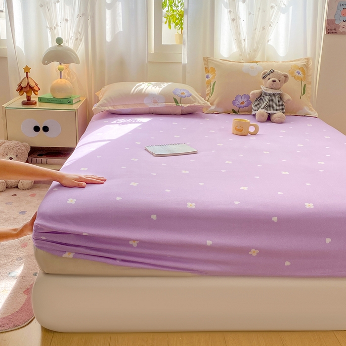 91家纺网 家纺一手货源 找家纺 红日子 2025新款生态斜纹植物羊绒单床笠磨毛床笠三件套 芋紫