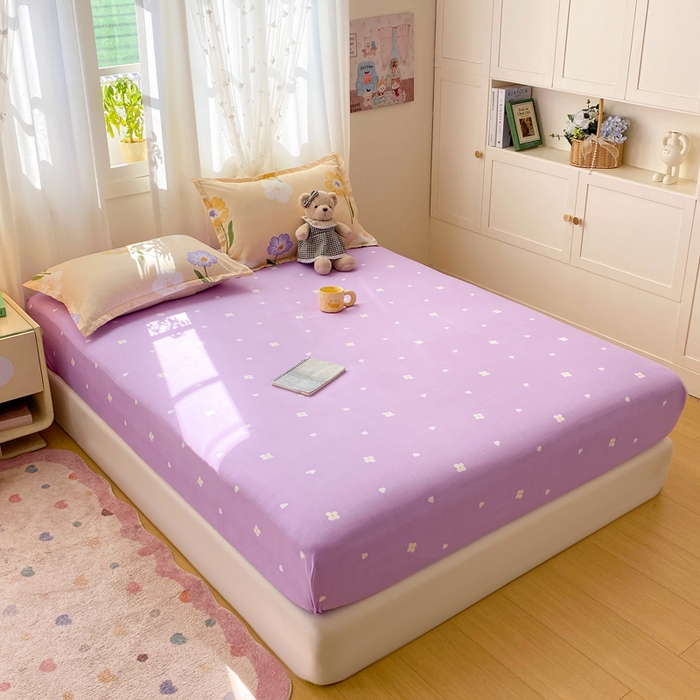 91家纺网 家纺一手货源 找家纺 红日子 2025新款生态斜纹植物羊绒单床笠磨毛床笠三件套 芋紫