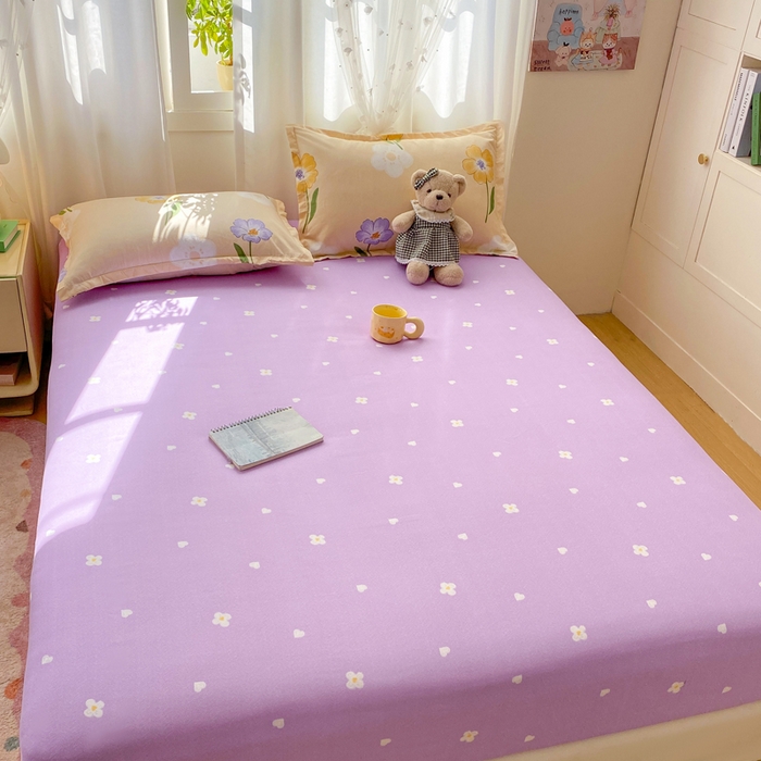 91家纺网 家纺一手货源 找家纺 红日子 2025新款生态斜纹植物羊绒单床笠磨毛床笠三件套 芋紫