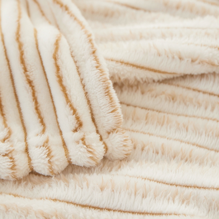 91家纺网 家纺一手货源 找家纺 楼兰公主毛毯专供 2025新款300克韩式风阳离子抽条毛毯 阳离子-咖