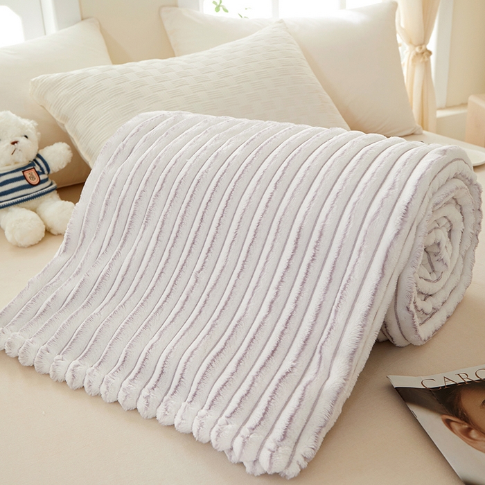 楼兰公主毛毯专供 2025新款300克韩式风阳离子抽条毛毯 阳离子-紫