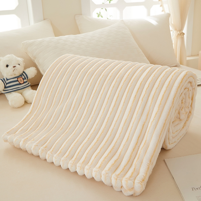 楼兰公主毛毯专供 2025新款300克韩式风阳离子抽条毛毯 阳离子-黄