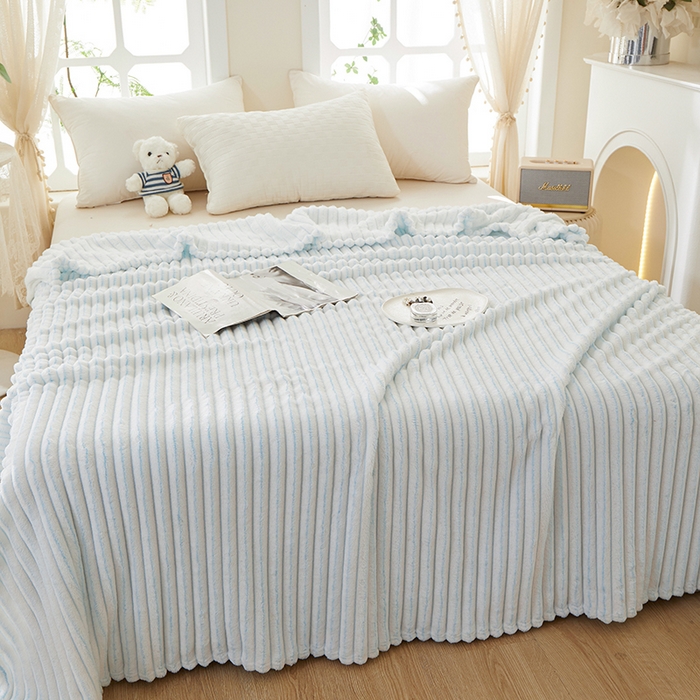 91家纺网 家纺一手货源 找家纺 楼兰公主毛毯专供 2025新款300克韩式风阳离子抽条毛毯 阳离子-蓝