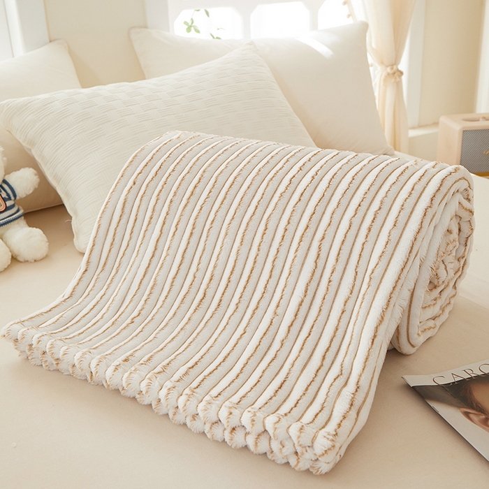 楼兰公主毛毯专供 2025新款300克韩式风阳离子抽条毛毯 阳离子-咖
