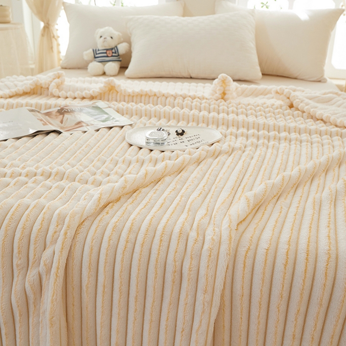 91家纺网 家纺一手货源 找家纺 楼兰公主毛毯专供 2025新款300克韩式风阳离子抽条毛毯 阳离子-黄