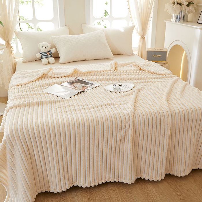 91家纺网 家纺一手货源 找家纺 楼兰公主毛毯专供 2025新款300克韩式风阳离子抽条毛毯 阳离子-黄