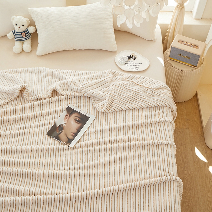 91家纺网 家纺一手货源 找家纺 楼兰公主毛毯专供 2025新款300克韩式风阳离子抽条毛毯 阳离子-咖