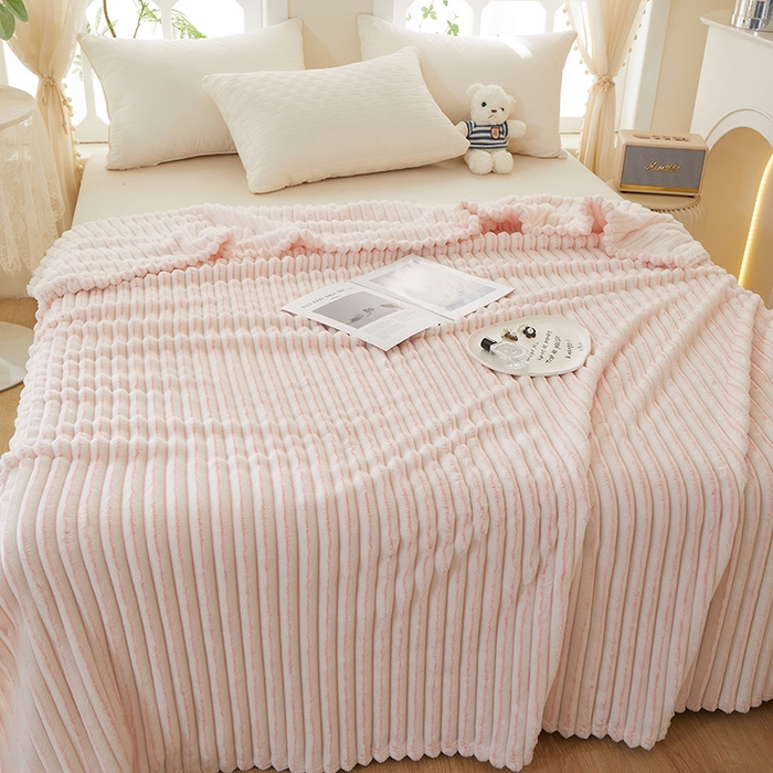 91家纺网 家纺一手货源 找家纺 楼兰公主毛毯专供 2025新款300克韩式风阳离子抽条毛毯 阳离子-粉