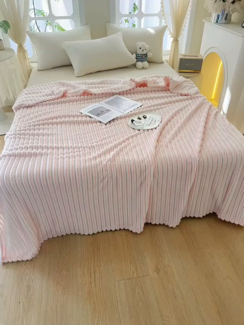 91家纺网 家纺一手货源 找家纺 楼兰公主毛毯专供 2025新款300克韩式风阳离子抽条毛毯 阳离子-粉