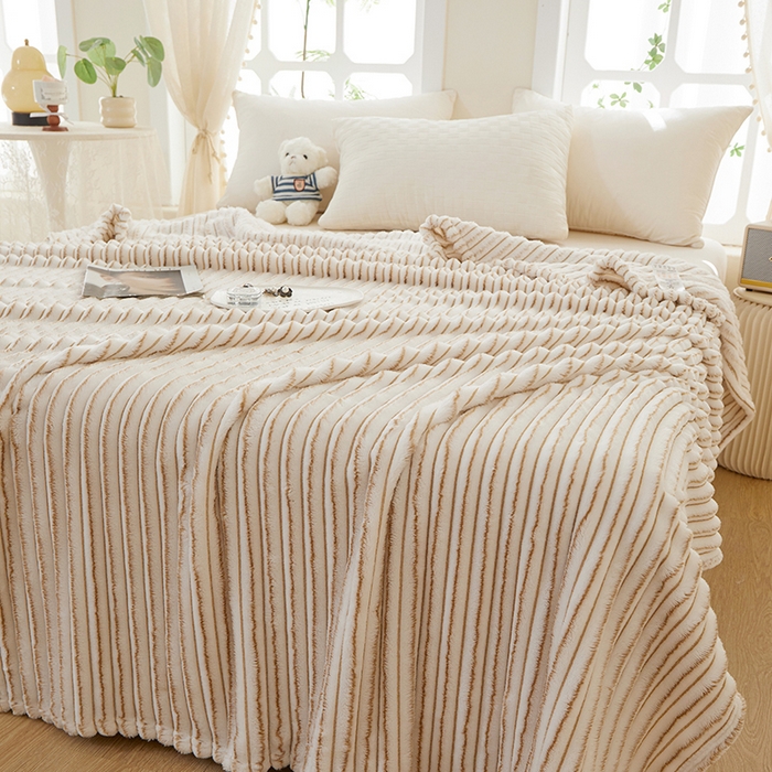 91家纺网 家纺一手货源 找家纺 楼兰公主毛毯专供 2025新款300克韩式风阳离子抽条毛毯 阳离子-咖