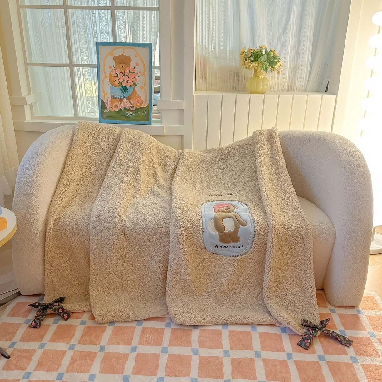 91家纺网 家纺一手货源 找家纺 子钦家纺 2025新款羊羔绒牛奶绒卡通贴布绣单被套被套单件单品被套（第二波） 晚安熊-咖