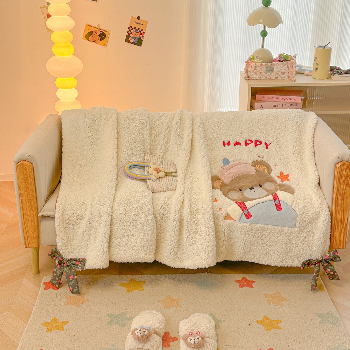 91家纺网 家纺一手货源 找家纺 子钦家纺 2025新款羊羔绒牛奶绒卡通贴布绣单被套被套单件单品被套（第二波） 帽子熊-奶油白