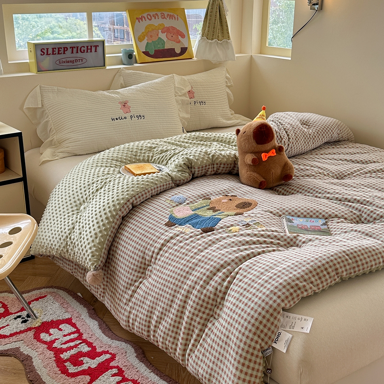 91家纺网 家纺一手货源 找家纺 （总）有货 2025新款格调牛奶绒毛巾绣豆豆被系列