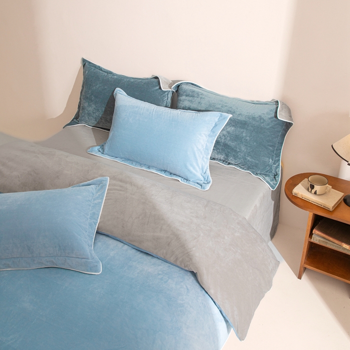 91家纺网 家纺一手货源 找家纺 安力森/诚臻酒店用品 2025新款麻绳婴儿绒四件套秋冬加厚亲肤保暖卧室床品套件 浅蓝-银灰