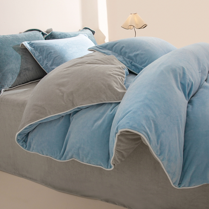 91家纺网 家纺一手货源 找家纺 安力森/诚臻酒店用品 2025新款麻绳婴儿绒四件套秋冬加厚亲肤保暖卧室床品套件 浅蓝-银灰