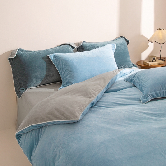 91家纺网 家纺一手货源 找家纺 安力森/诚臻酒店用品 2025新款麻绳婴儿绒四件套秋冬加厚亲肤保暖卧室床品套件 浅蓝-银灰