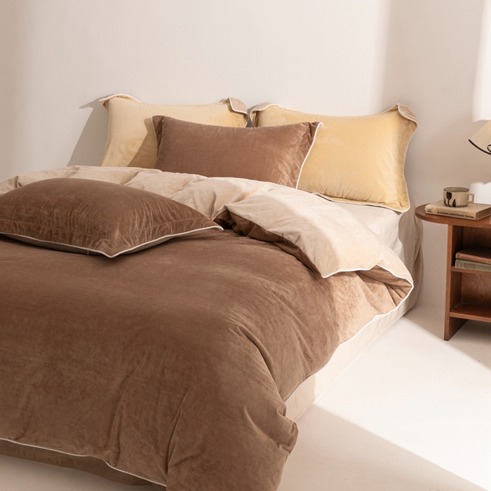 91家纺网 家纺一手货源 找家纺 安力森/诚臻酒店用品 2025新款麻绳婴儿绒四件套秋冬加厚亲肤保暖卧室床品套件 棕咖-米咖