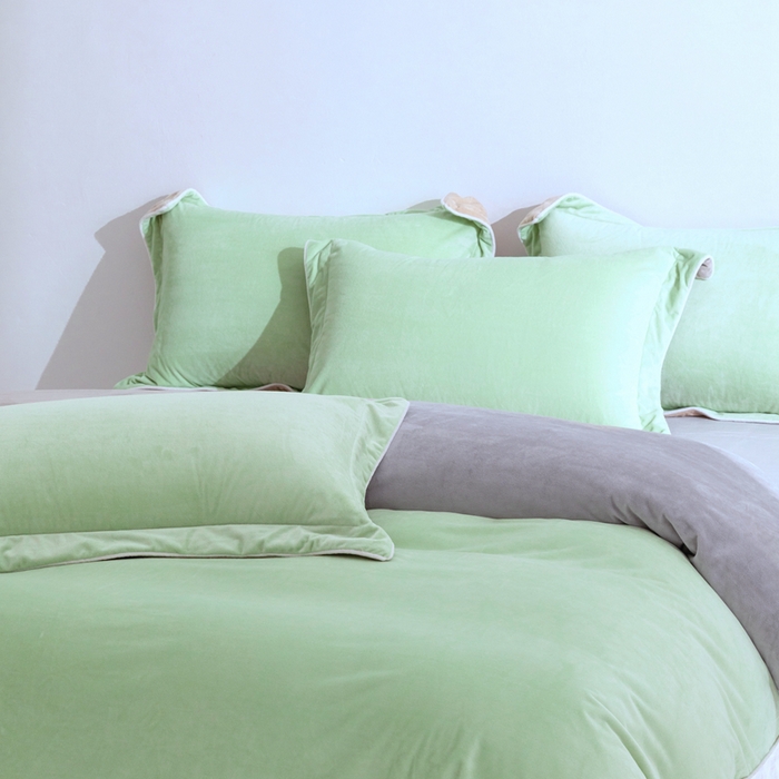 91家纺网 家纺一手货源 找家纺 安力森/诚臻酒店用品 2025新款麻绳婴儿绒四件套秋冬加厚亲肤保暖卧室床品套件 芽绿-浅灰