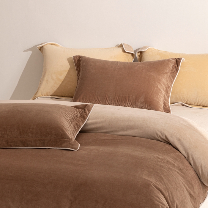 91家纺网 家纺一手货源 找家纺 安力森/诚臻酒店用品 2025新款麻绳婴儿绒四件套秋冬加厚亲肤保暖卧室床品套件 棕咖-米咖