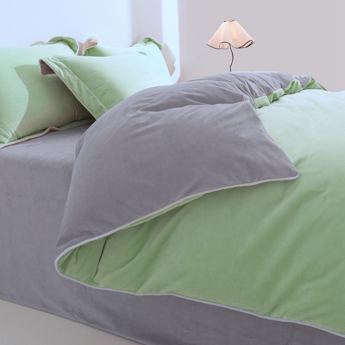 91家纺网 家纺一手货源 找家纺 安力森/诚臻酒店用品 2025新款麻绳婴儿绒四件套秋冬加厚亲肤保暖卧室床品套件 芽绿-浅灰