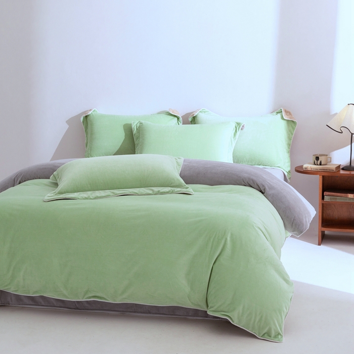 91家纺网 家纺一手货源 找家纺 安力森/诚臻酒店用品 2025新款麻绳婴儿绒四件套秋冬加厚亲肤保暖卧室床品套件 芽绿-浅灰