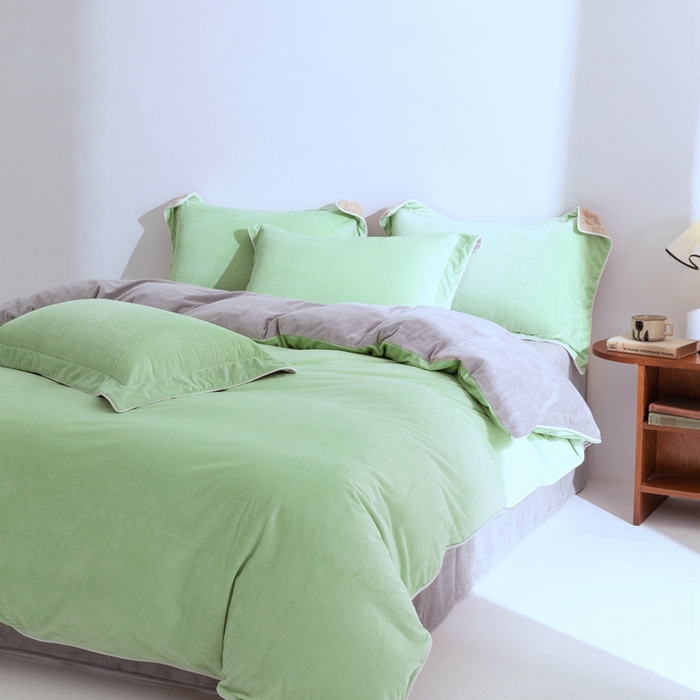 91家纺网 家纺一手货源 找家纺 安力森/诚臻酒店用品 2025新款麻绳婴儿绒四件套秋冬加厚亲肤保暖卧室床品套件 芽绿-浅灰