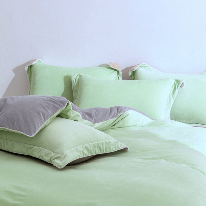 91家纺网 家纺一手货源 找家纺 安力森/诚臻酒店用品 2025新款麻绳婴儿绒四件套秋冬加厚亲肤保暖卧室床品套件 芽绿-浅灰