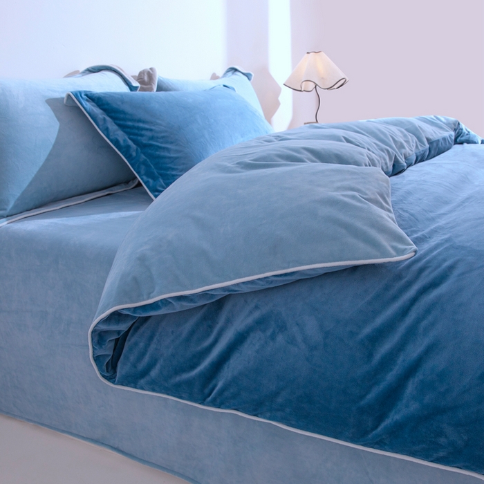 91家纺网 家纺一手货源 找家纺 安力森/诚臻酒店用品 2025新款麻绳婴儿绒四件套秋冬加厚亲肤保暖卧室床品套件 雾兰-浅蓝