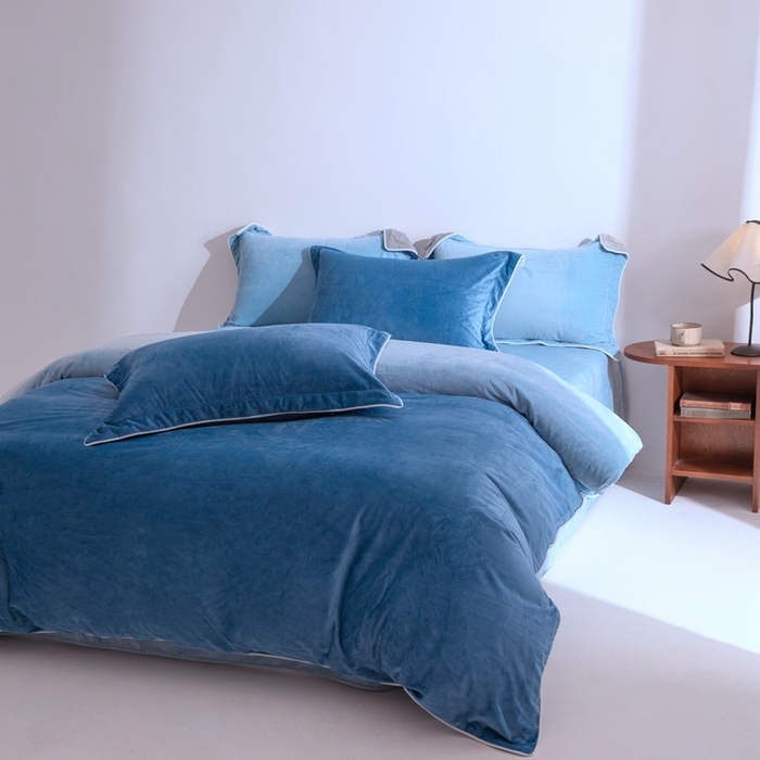 91家纺网 家纺一手货源 找家纺 安力森/诚臻酒店用品 2025新款麻绳婴儿绒四件套秋冬加厚亲肤保暖卧室床品套件 雾兰-浅蓝