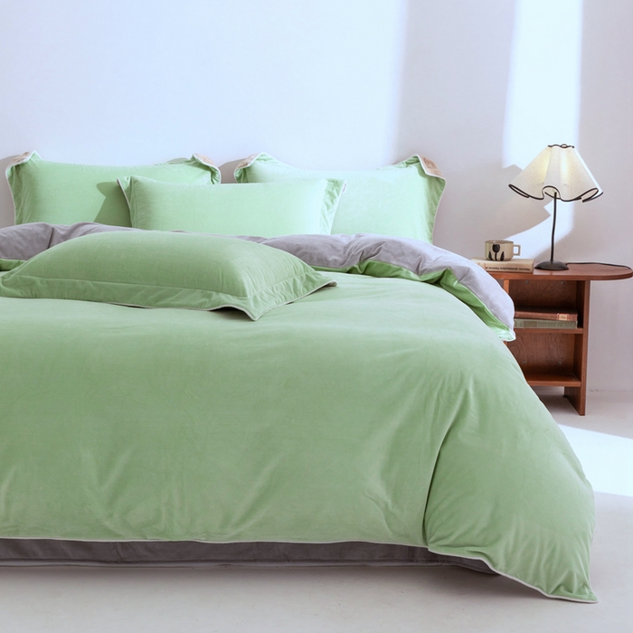 91家纺网 家纺一手货源 找家纺 安力森/诚臻酒店用品 2025新款麻绳婴儿绒四件套秋冬加厚亲肤保暖卧室床品套件 芽绿-浅灰