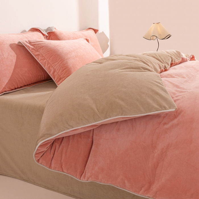 91家纺网 家纺一手货源 找家纺 安力森/诚臻酒店用品 2025新款麻绳婴儿绒四件套秋冬加厚亲肤保暖卧室床品套件 橘粉-奶茶