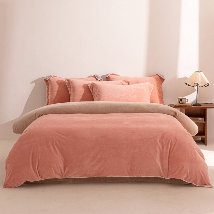 安力森/诚臻酒店用品 2025新款麻绳婴儿绒四件套秋冬加厚亲肤保暖卧室床品套件 橘粉-奶茶