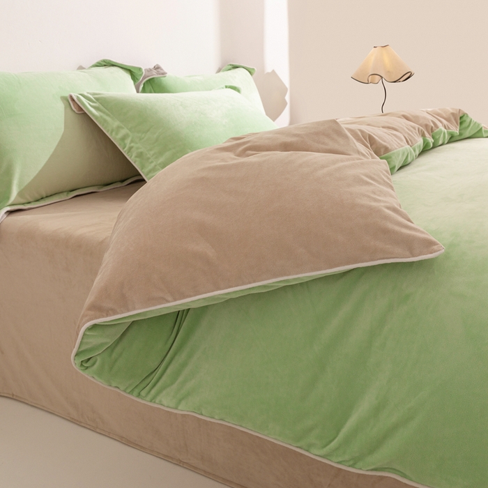 91家纺网 家纺一手货源 找家纺 安力森/诚臻酒店用品 2025新款麻绳婴儿绒四件套秋冬加厚亲肤保暖卧室床品套件 芽绿-奶咖