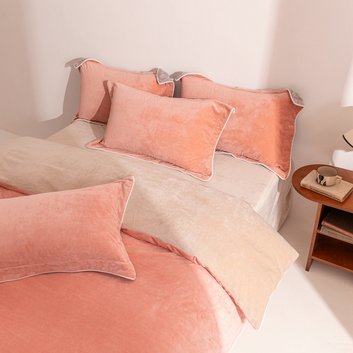 91家纺网 家纺一手货源 找家纺 安力森/诚臻酒店用品 2025新款麻绳婴儿绒四件套秋冬加厚亲肤保暖卧室床品套件 橘粉-奶茶