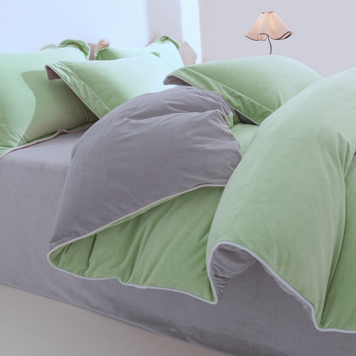 91家纺网 家纺一手货源 找家纺 安力森/诚臻酒店用品 2025新款麻绳婴儿绒四件套秋冬加厚亲肤保暖卧室床品套件 芽绿-浅灰