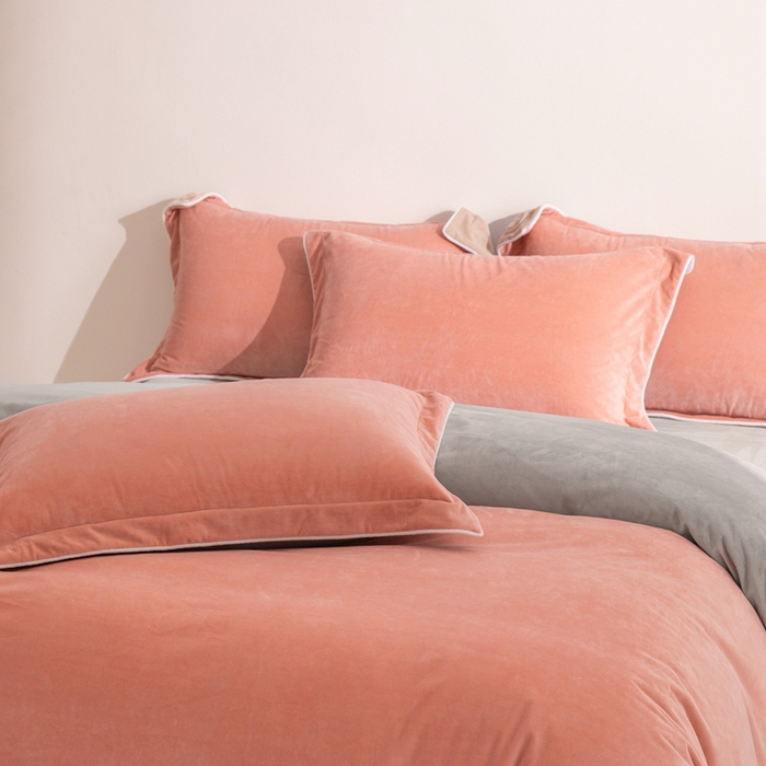 91家纺网 家纺一手货源 找家纺 安力森/诚臻酒店用品 2025新款麻绳婴儿绒四件套秋冬加厚亲肤保暖卧室床品套件 橘粉-浅灰